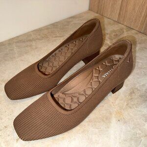 Brown Textured Block Heel Pumps